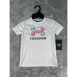 Under Armour Kids Freedom Swim Shirt White UPF 50+ Stars Stripes Logo Tee Size 4